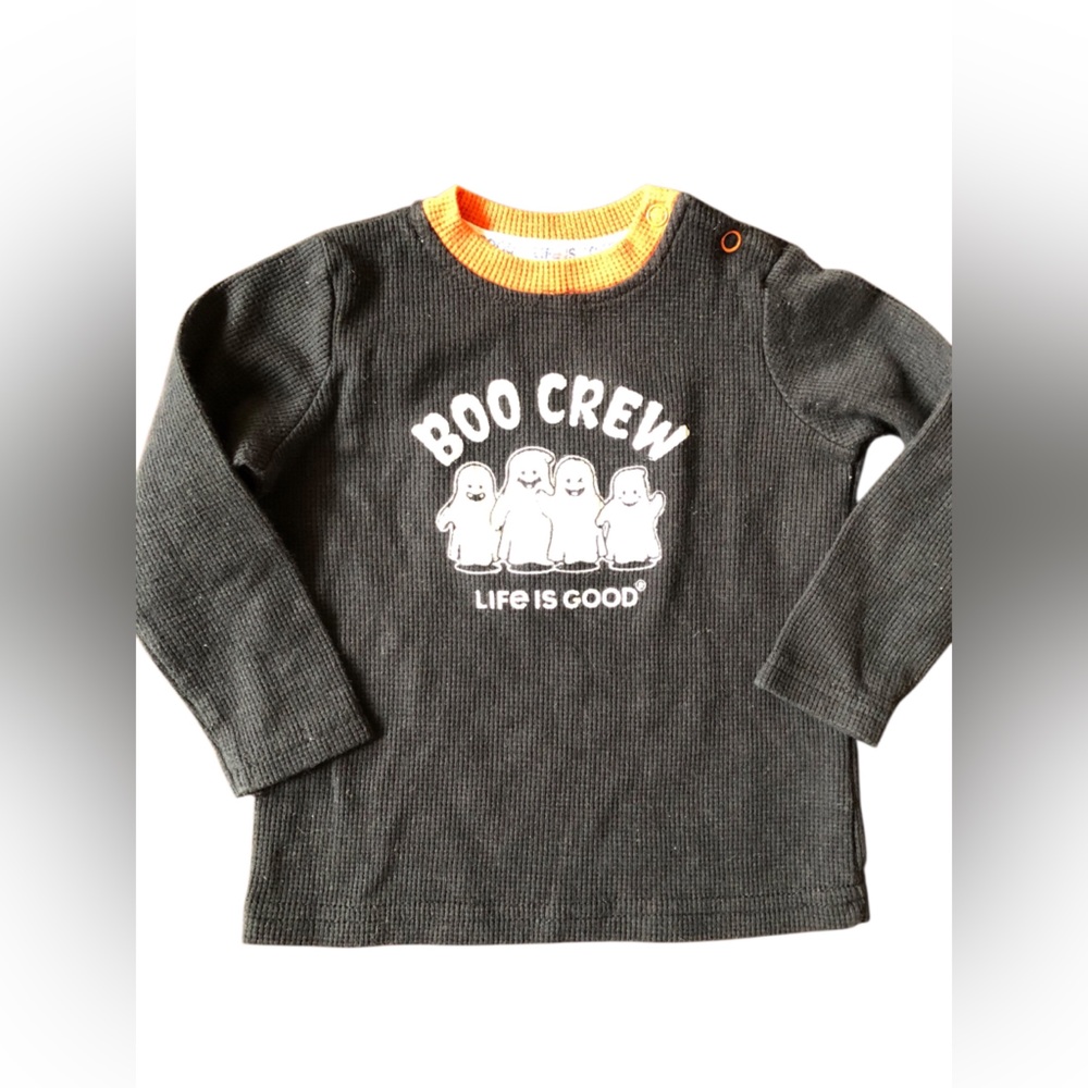 Life Is Good Boo Crew Thermal Weave Long Sleeve Black Halloween Top Sz 12 Mo